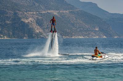 Jetski flyboard water slowly rising from the sea